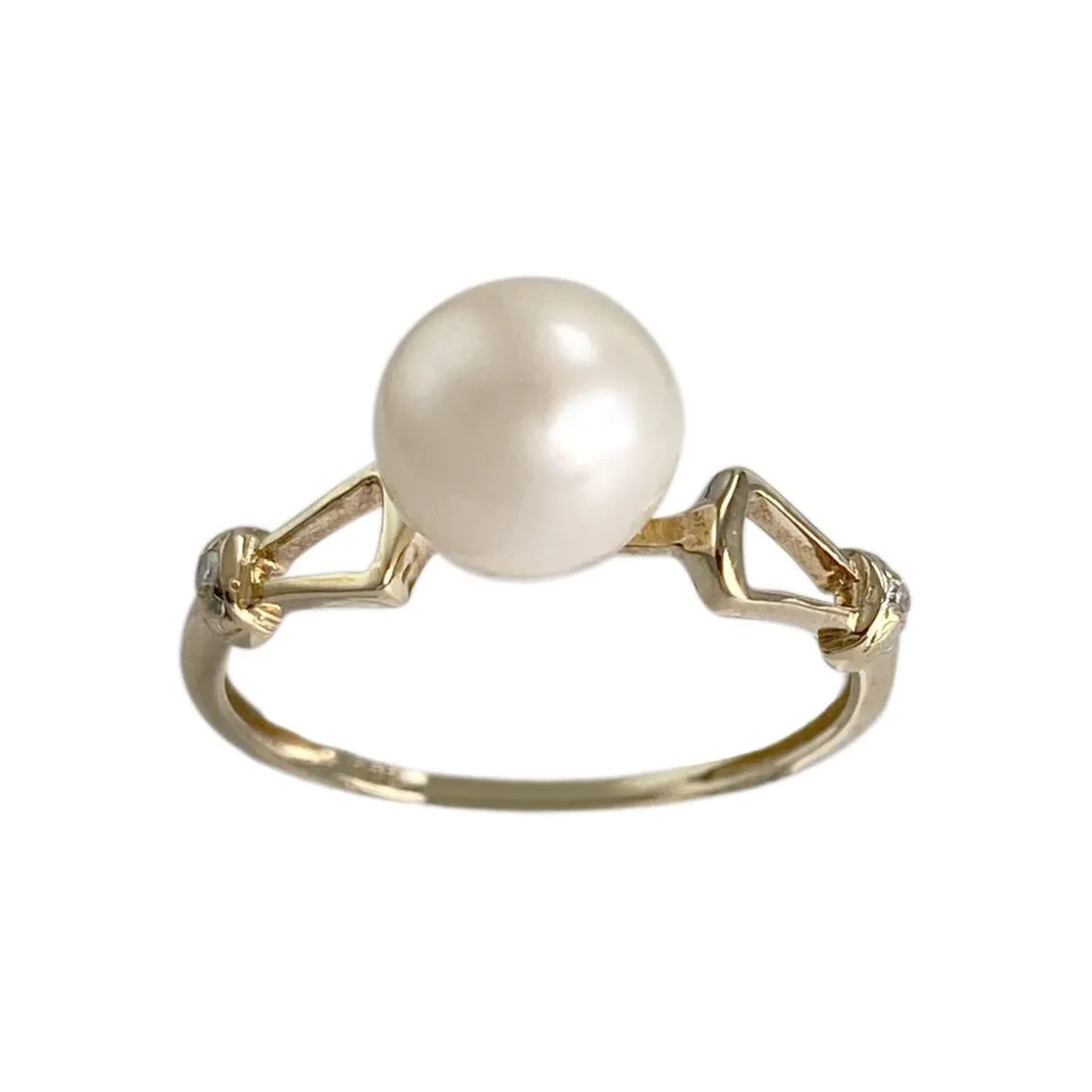 Bague d'occasion or 375 jaune perle de culture et diamants