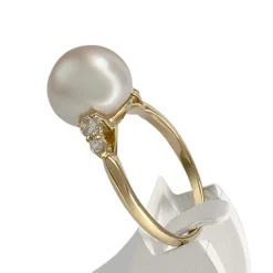 Bague d'occasion or 750 jaune perle de culture, diamants
