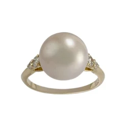 Bague d'occasion or 750 jaune perle de culture, diamants