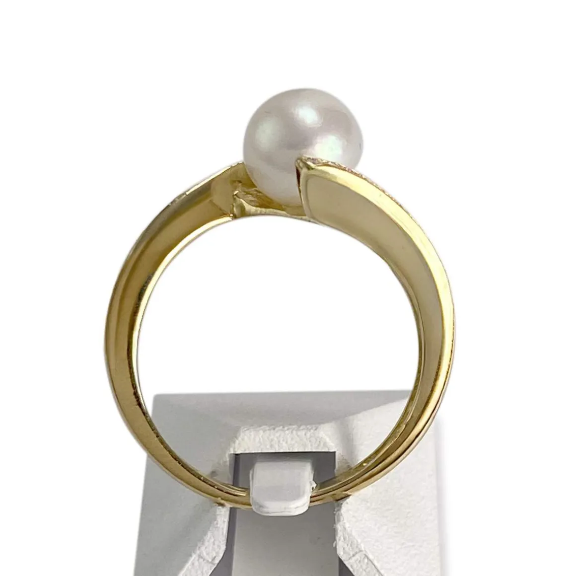 Bague d'occasion or 750 jaune perle de culture diamants