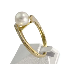 Bague d'occasion or 750 jaune perle de culture diamants