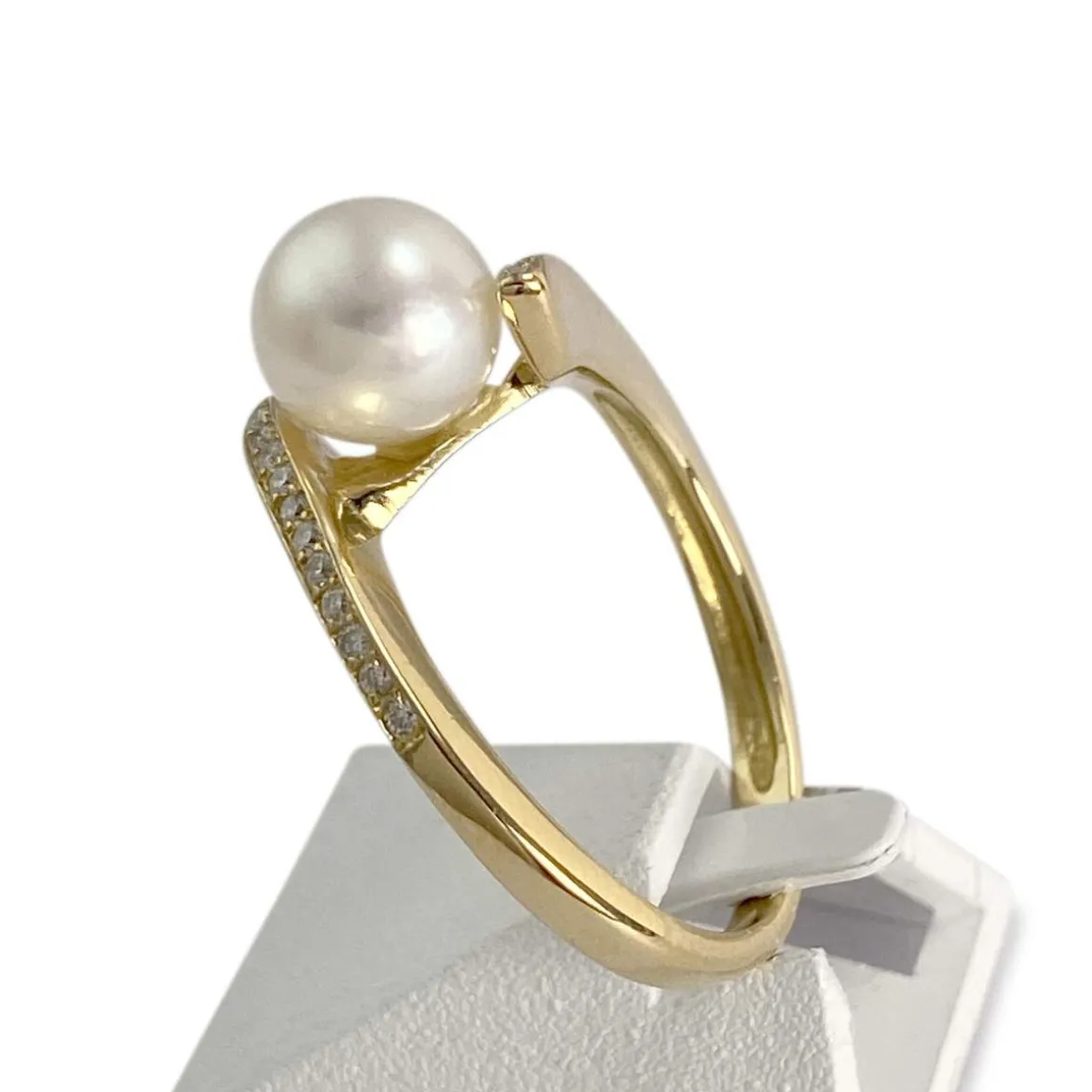Bague d'occasion or 750 jaune perle de culture diamants