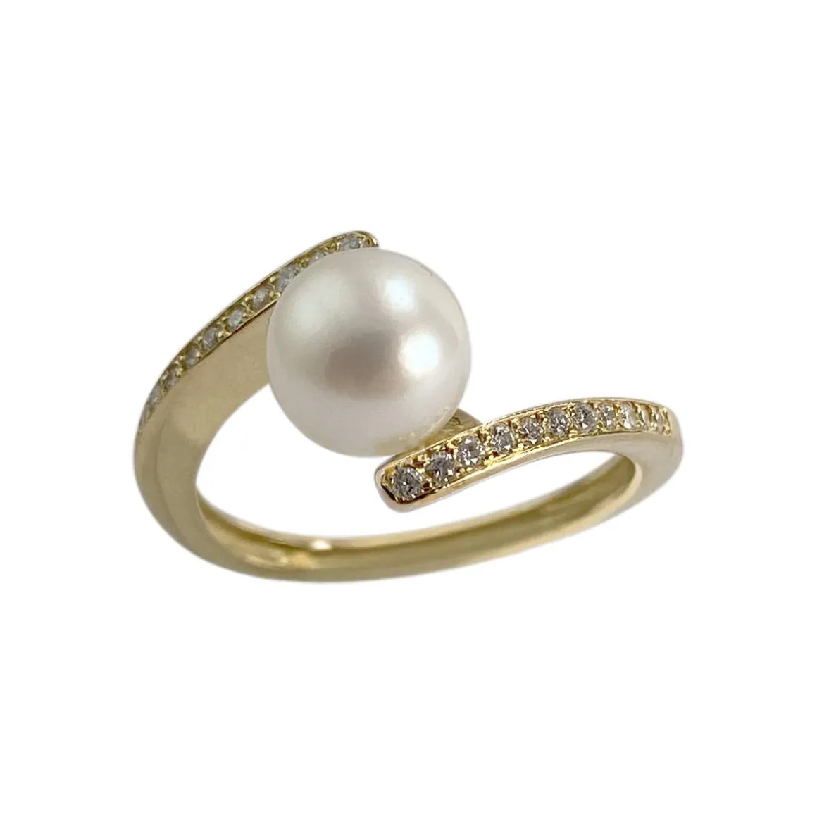 Bague d'occasion or 750 jaune perle de culture diamants