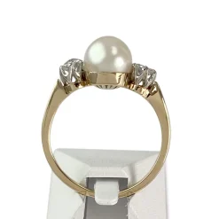 Bague d'occasion or 750 jaune perle de culture diamant