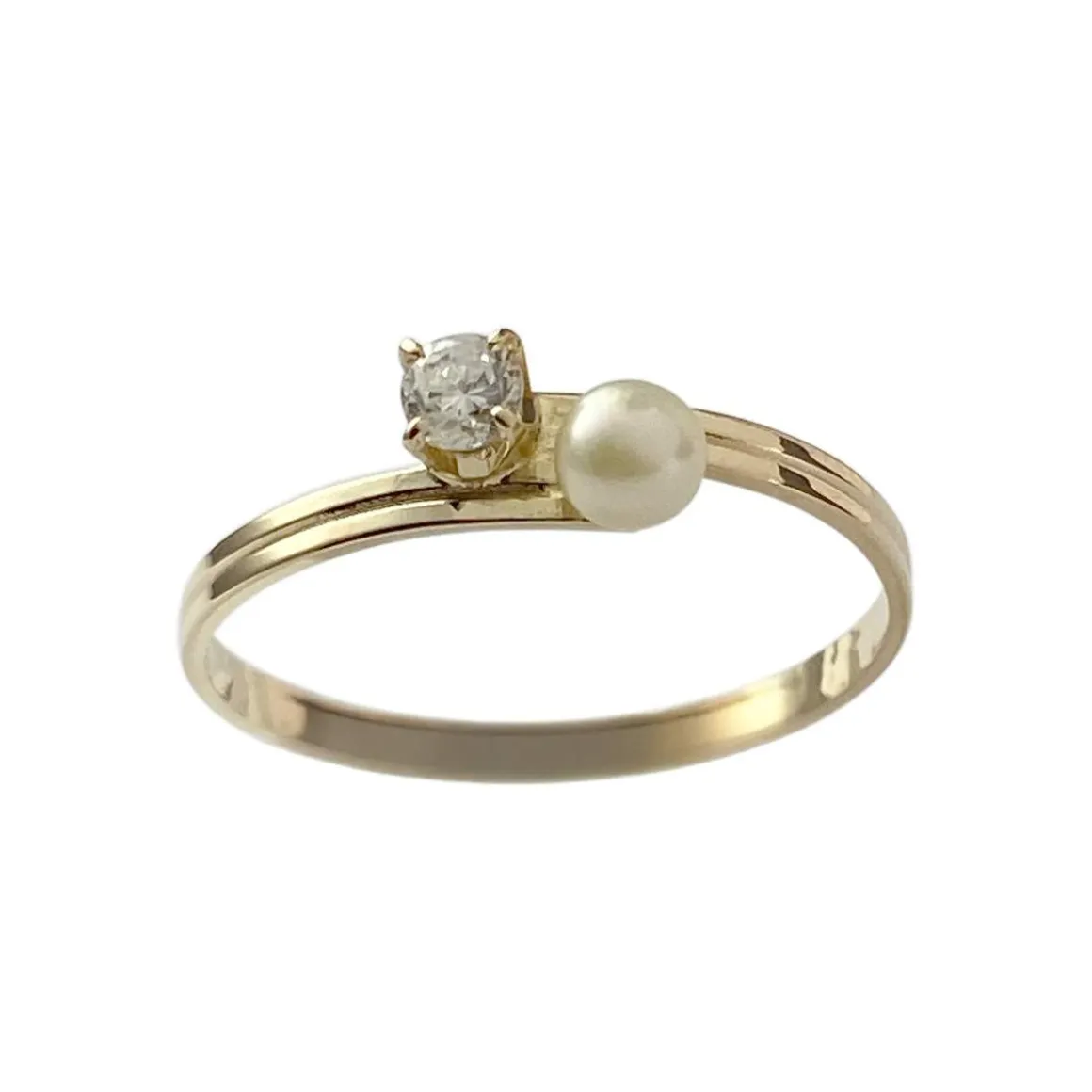 Bague d'occasion or 750 jaune perle de culture, zirconia
