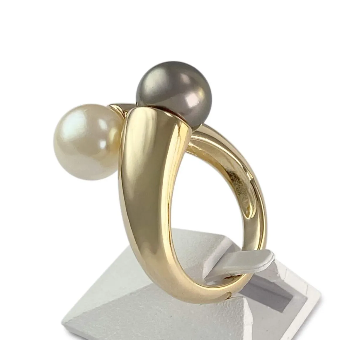 Bague d'occasion or 750 jaune perle de Tahiti et perle de culture blanche