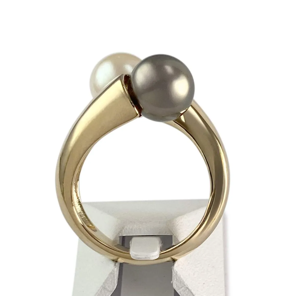 Bague d'occasion or 750 jaune perle de Tahiti et perle de culture blanche