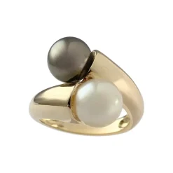 Bague d'occasion or 750 jaune perle de Tahiti et perle de culture blanche