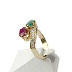Bague d'occasion or 750 jaune pierres précieuses diamants