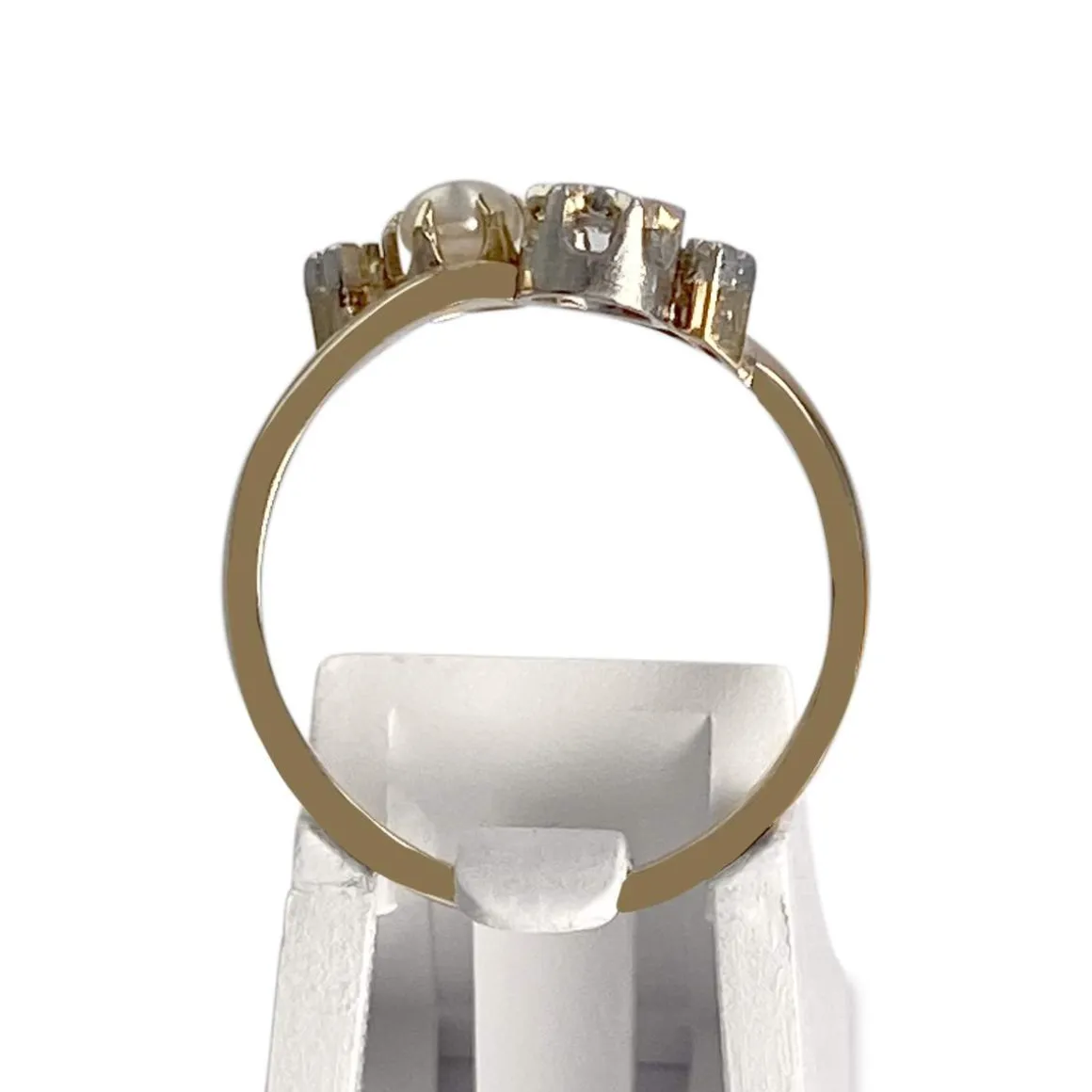 Bague d'occasion or 750 jaune platine perle de culture diamants