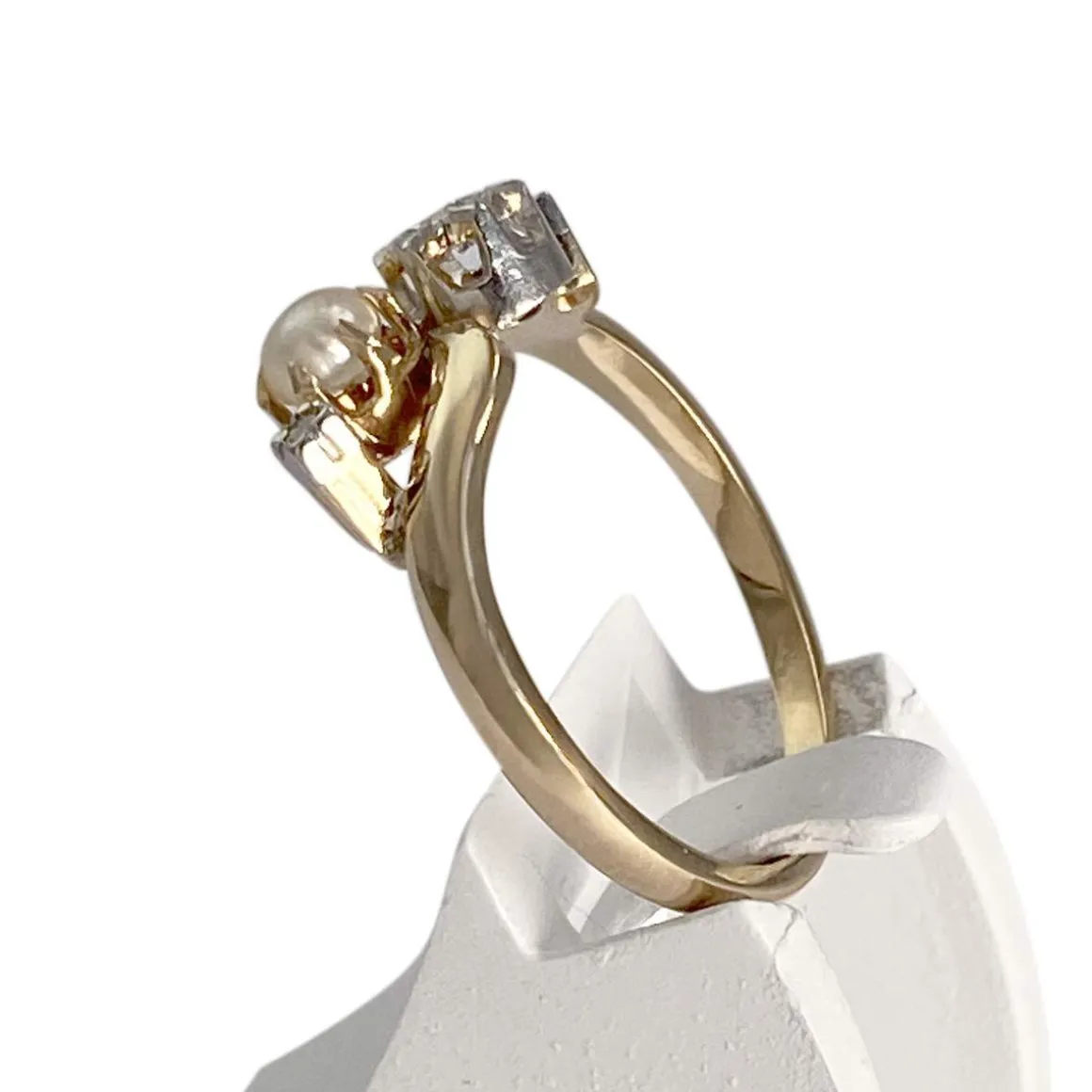 Bague d'occasion or 750 jaune platine perle de culture diamants