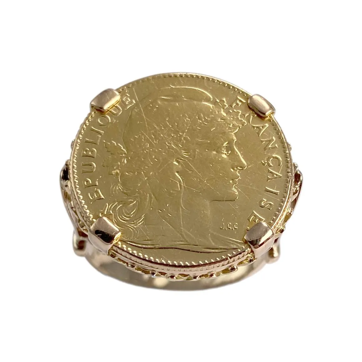 Bague d'occasion or 750 jaune porte-pièce République Française