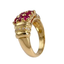Bague d'occasion or 750 jaune rubis rouge et diamant