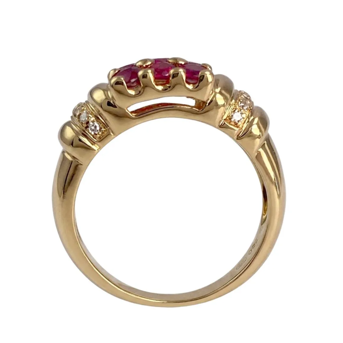Bague d'occasion or 750 jaune rubis rouge et diamant
