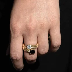 Bague d'occasion or 750 jaune saphir diamant