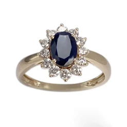 Bague d'occasion or 375 jaune saphir diamant