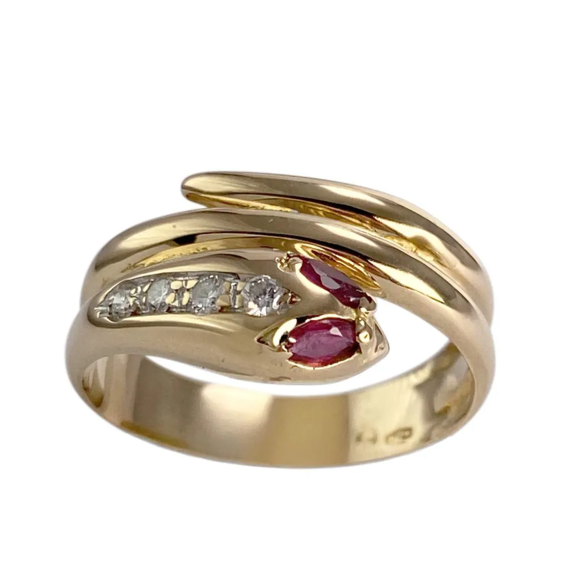 Bague d'occasion or 750 jaune serpent diamant rubis