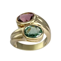 Bague d'occasion or 750 jaune tourmalines rose et verte