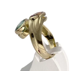 Bague d'occasion or 750 jaune tourmalines rose et verte