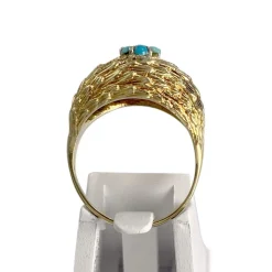 Bague d'occasion or 750 jaune turquoises diamant