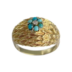 Bague d'occasion or 750 jaune turquoises diamant