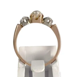 Bague d'occasion or 750 rose perle de culture diamants