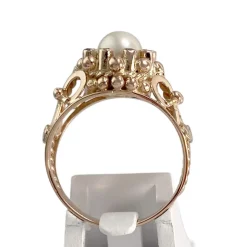 Bague d'occasion or 750 rose zirconias perle de culture