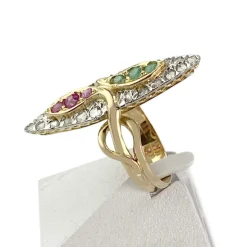 Bague d'occasion 2 ors 750 diamants rubis émeraudes