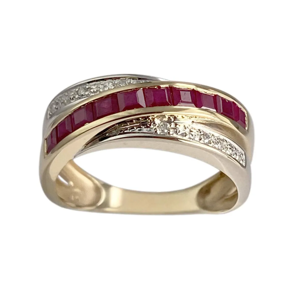 Bague d'occasion 2 ors 750 diamants rubis