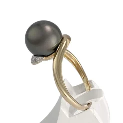 Bague d'occasion 2 ors 750 perle de tahiti diamants