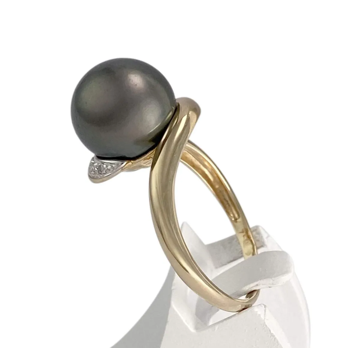 Bague d'occasion 2 ors 750 perle de tahiti diamants