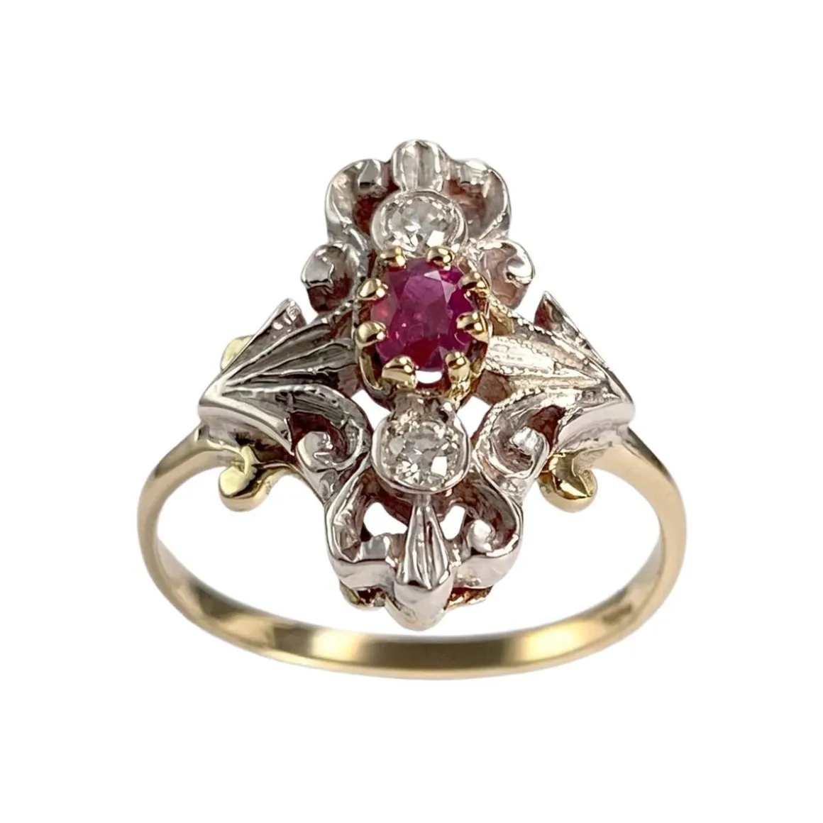 Bague d'occasion 2 ors 750 rubis diamants