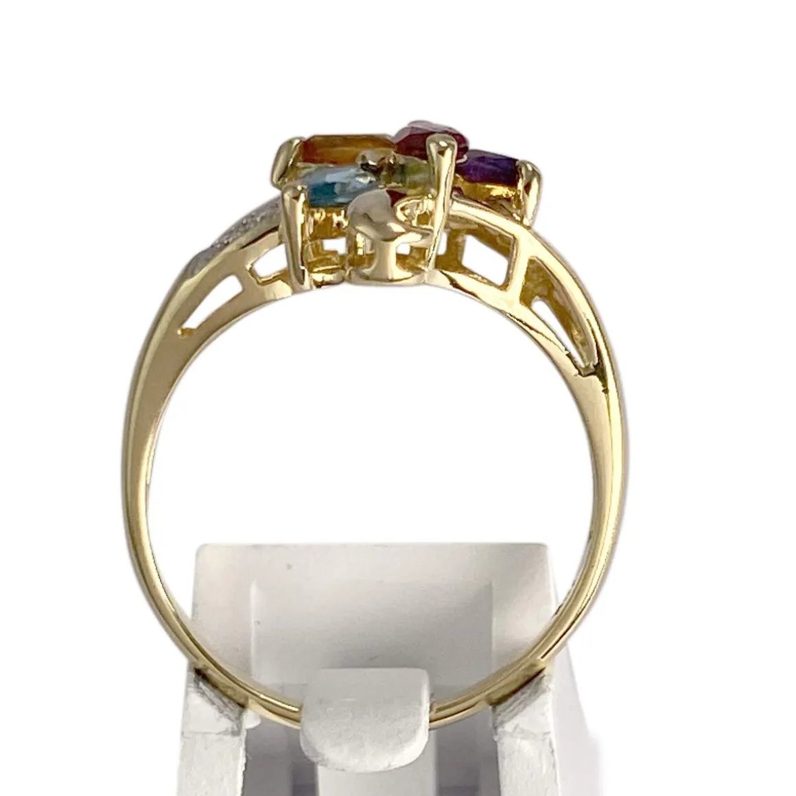 Bague d'occasion or 750 2 tons amethyste grenat topaze bleue citrine peridot diamant