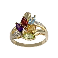 Bague d'occasion or 750 2 tons amethyste grenat topaze bleue citrine peridot diamant
