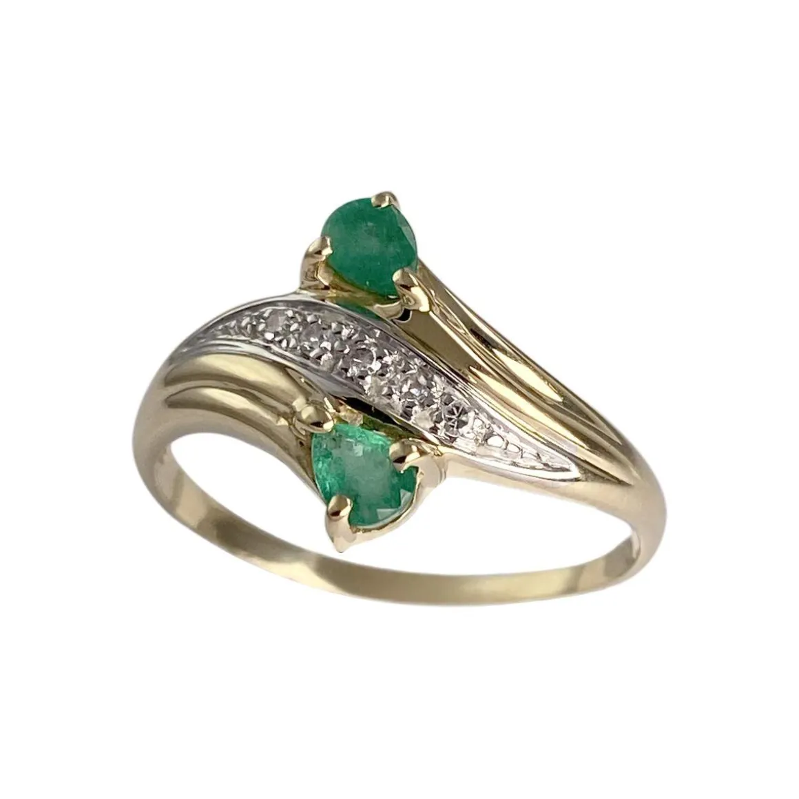 Bague d'occasion or 750 2 tons diamant emeraude