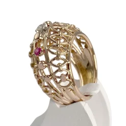 Bague d'occasion or 750 2 tons diamant rubis