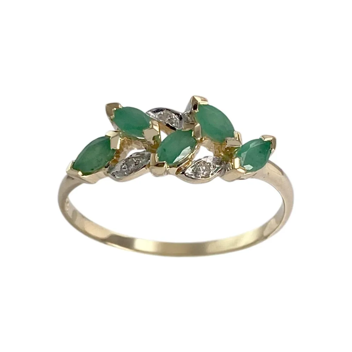 Bague d'occasion or 750 2 tons diamants émeraudes