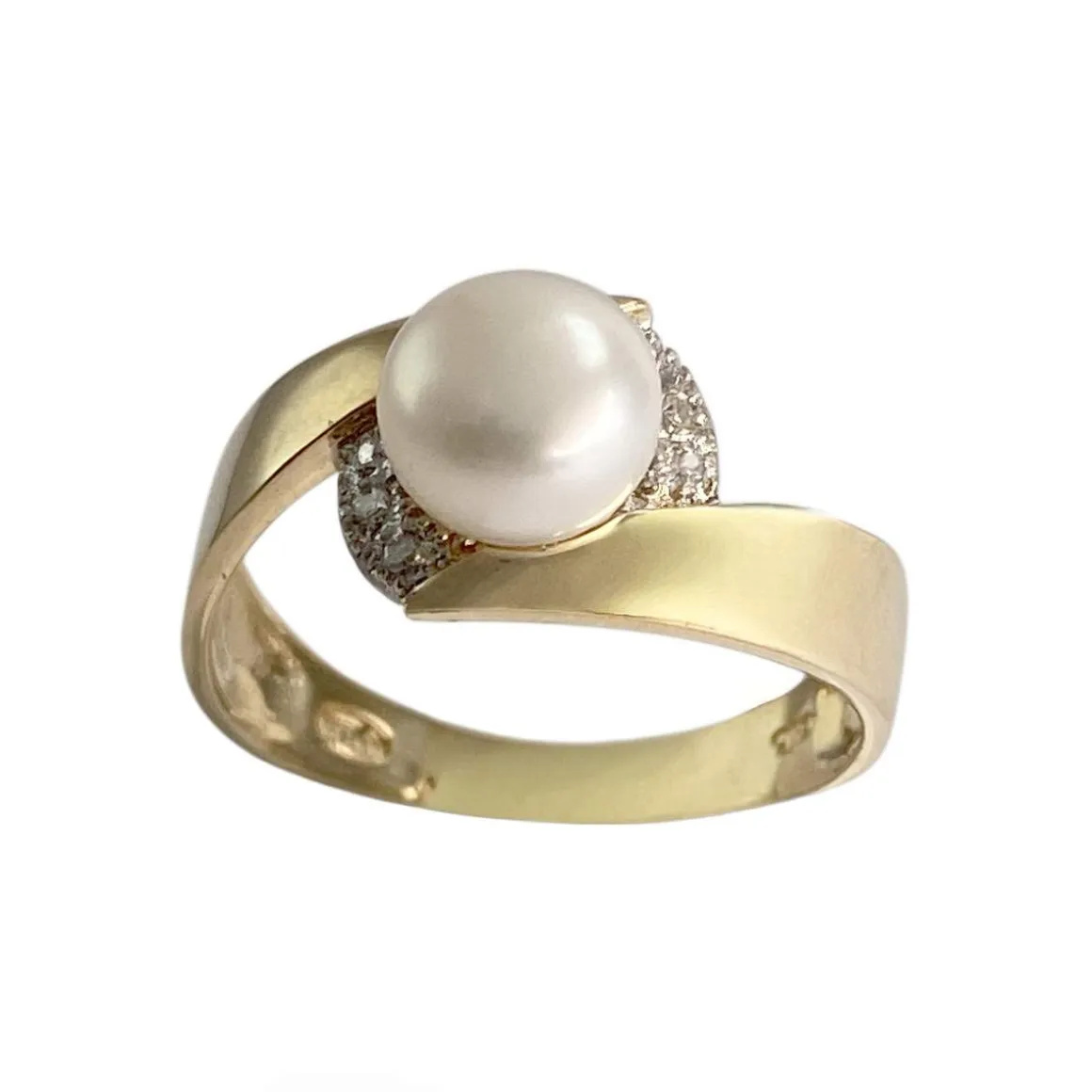 Bague d'occasion or 750 2 tons diamants et perle de culture de Chine