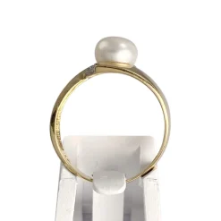 Bague d'occasion  or 750 2 tons diamants et perle de culture de Chine