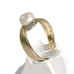 Bague d'occasion or 750 2 tons diamants et perle de culture de Chine
