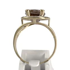 Bague d'occasion  or 375 2 tons diamants et quartz fumé