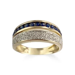 Bague d'occasion  or 750 2 tons diamants saphirs