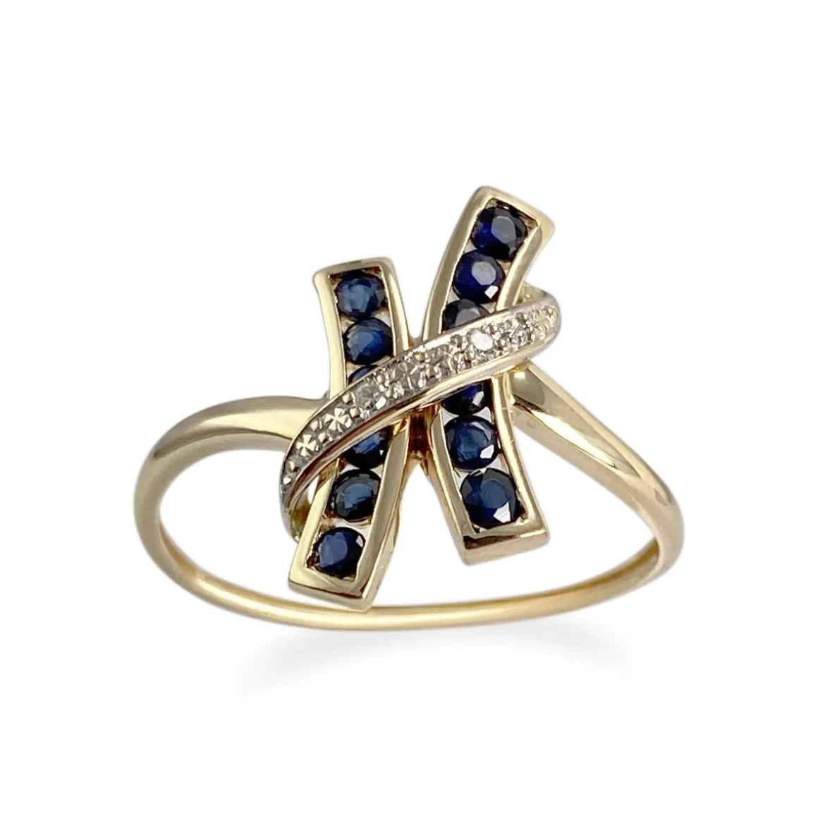 Bague d'occasion or 750 2 tons diamants saphirs