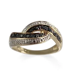 Bague d'occasion or 750 2 tons diamants blancs et noirs traités