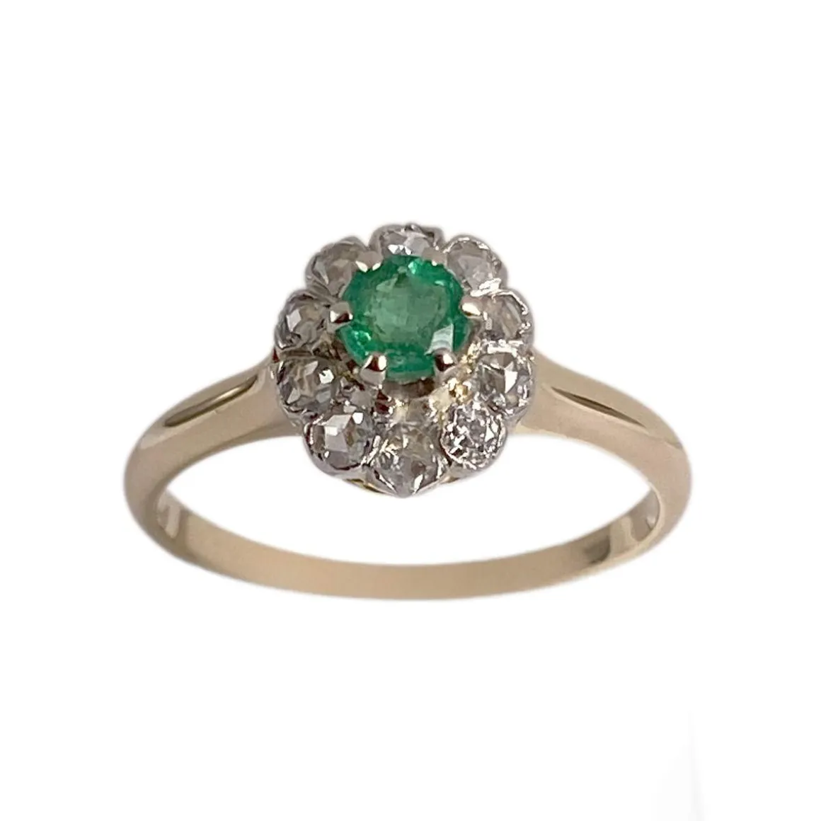 Bague d'occasion or 2 tons 750 emeraude diamant