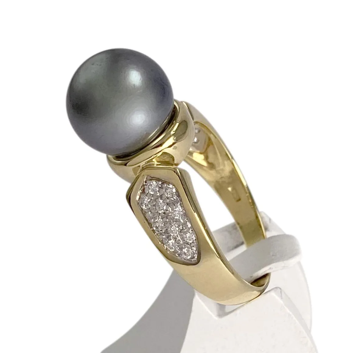 Bague d'occasion or 750 2 tons jaune perle de tahiti diamants