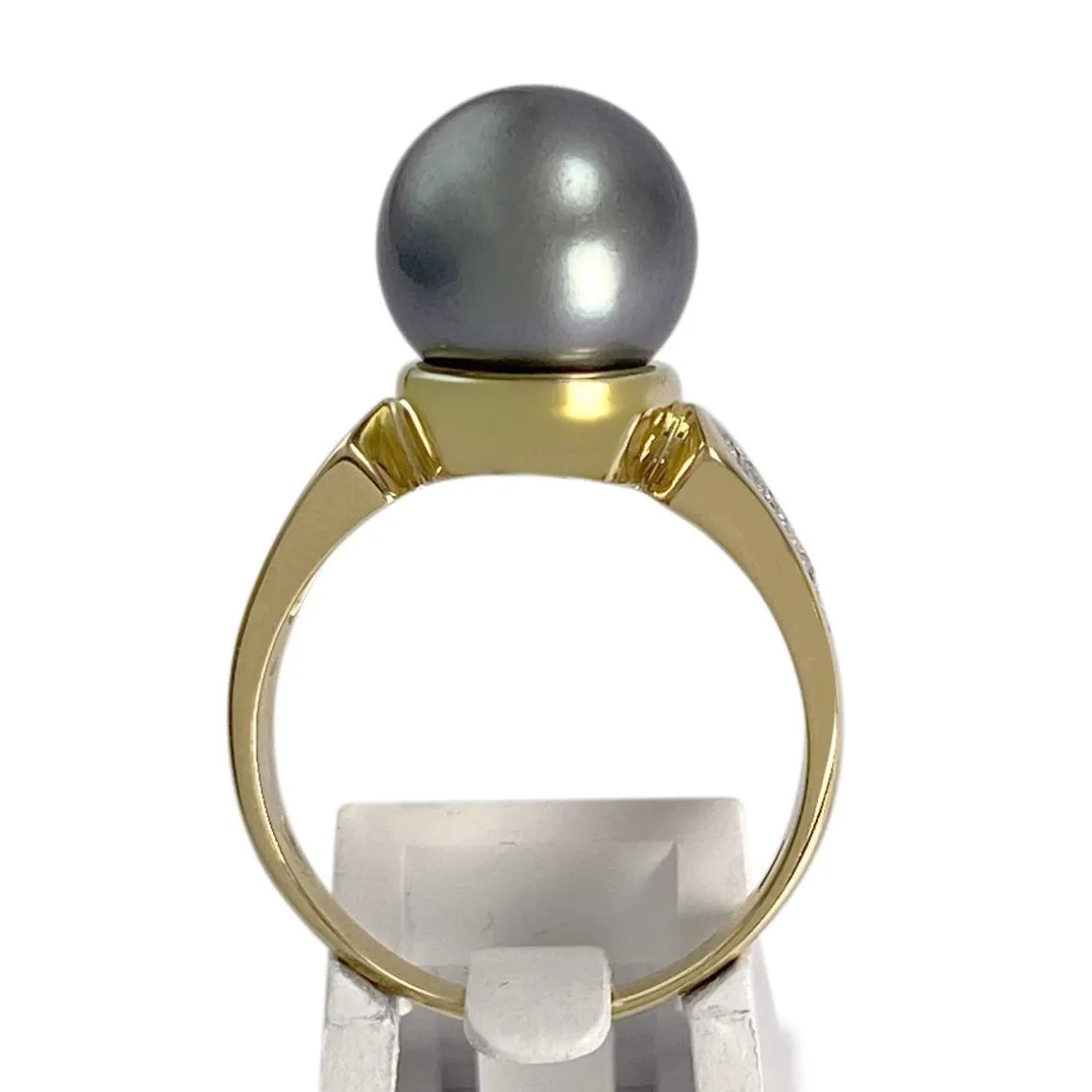 Bague d'occasion or 750 2 tons jaune perle de tahiti diamants