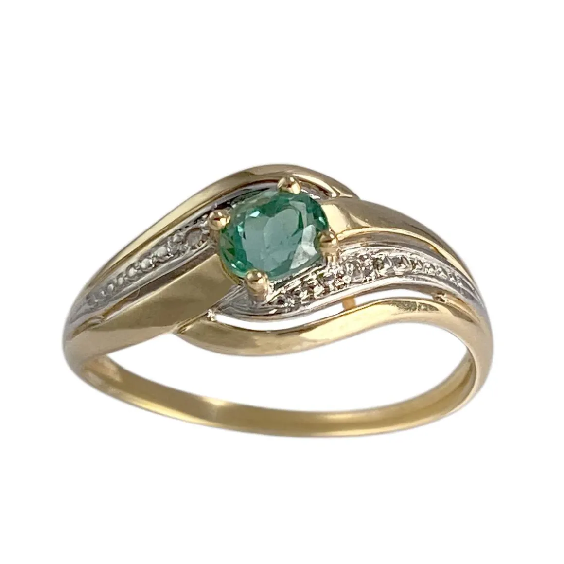 Bague d'occasion or 2 tons 750 émeraude diamant