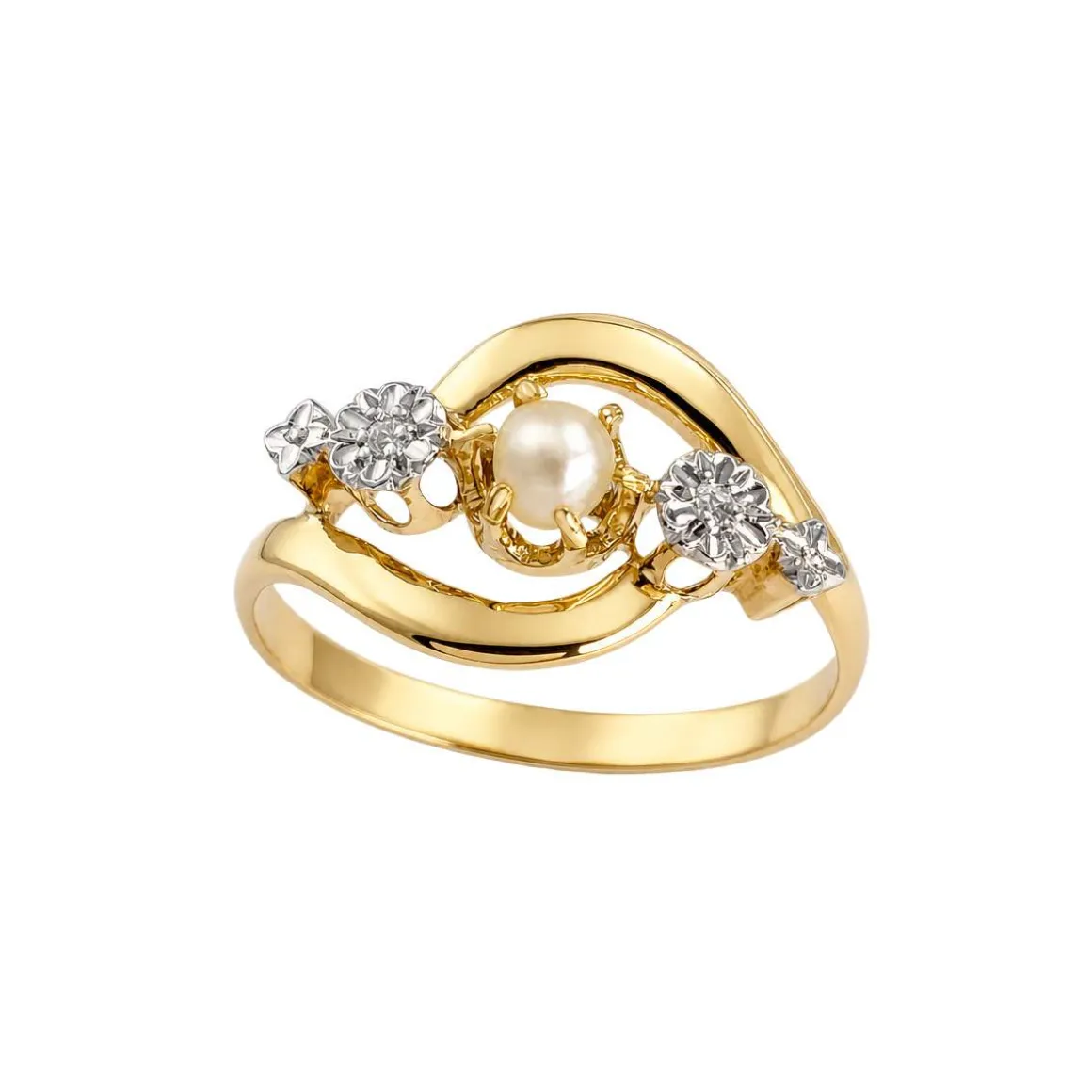 Bague d'occasion or 750 2 tons perle fine diamants