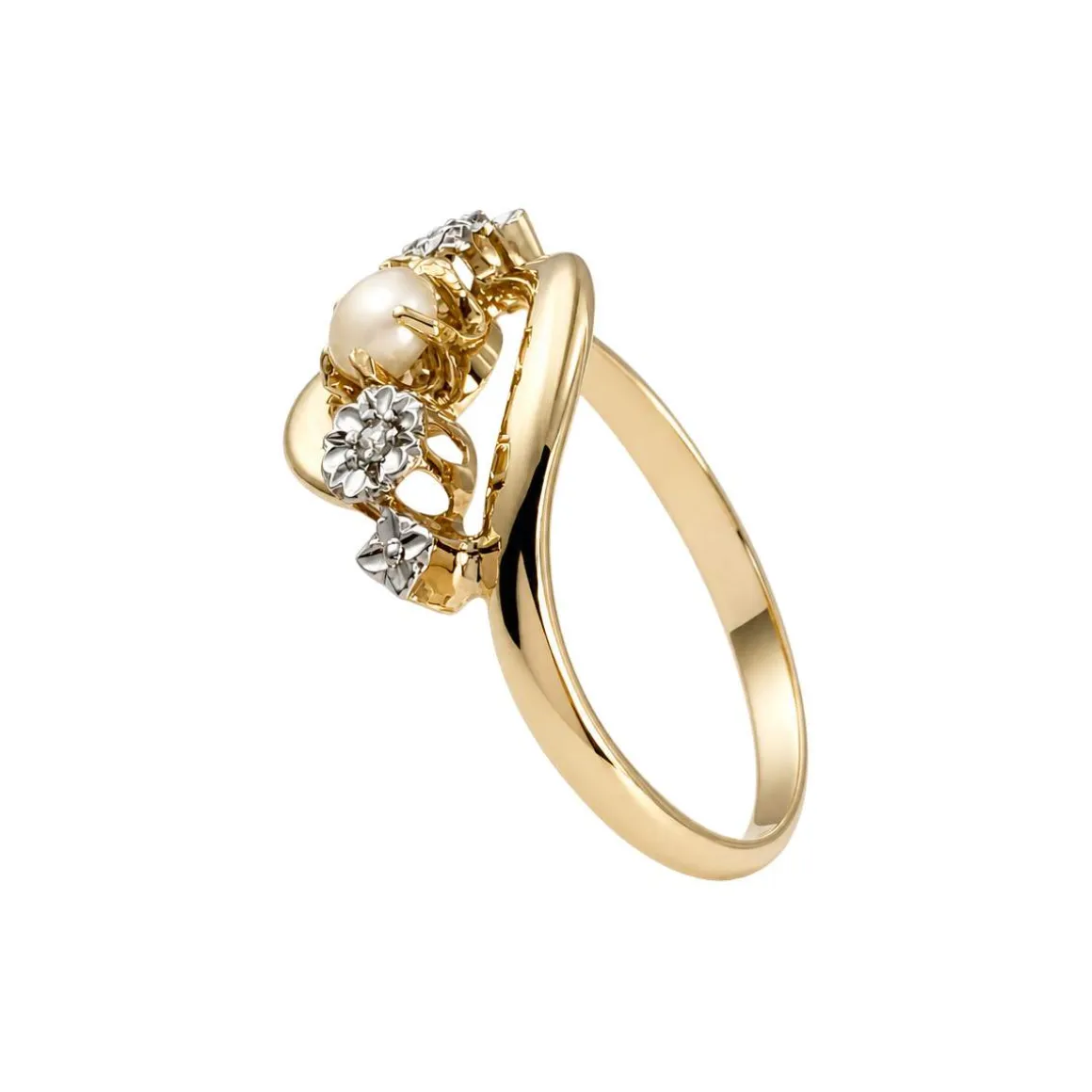 Bague d'occasion or 750 2 tons perle fine diamants